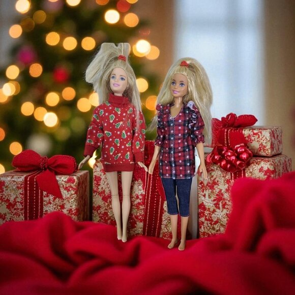 Christmas Time Barbies Red and Blue Fashion Dolls - Picture 12 of 12